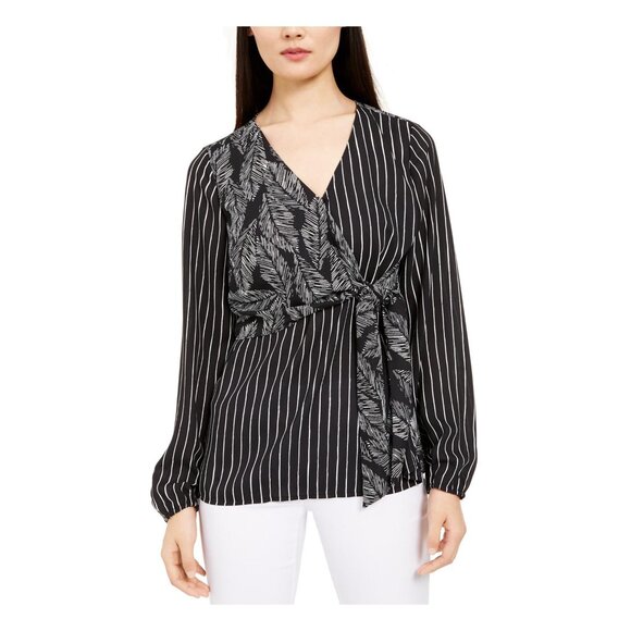 🌸 Alfani Women's Side Tie V Neck Stripe Blouse Size Medium - Picture 1 of 9